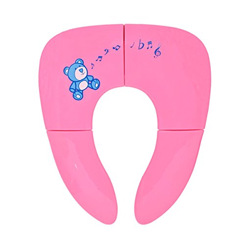 Bacinica BingHang para niños, portátil, con cuero sintético y almohadillas antideslizante de silicona, bacinica para viajes, para aprender ir al baño, plegable rosa rosa