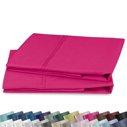 Image of California Design Den King Size Pillowcases Set of 2-400 Thread Count Sateen, Natural 100% Cotton King Size Pillows Cases, Soft, Roomy and Breathable - Hot Pink