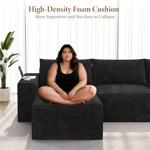 Image of Vesgantti 143.7 inch Oversized Boneless Couch, Modern 7 Seater Modular Sectional Sofa with Deep Seat, Convertible Chenille Cloud Couches for Living Room, No Assembly Required, Black