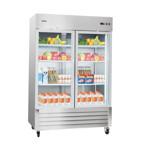 Image of VEVOR Commercial Reach-In Refrigerator 54" W, 44 Cu.Ft Stainless Steel Upright Refrigerator with Double Glass Doors, Auto-Defrost, 8 Adjustable Shelves, 32 to 50℉ Temp Control, ETL Certified