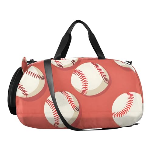 Gym Travel Duffle Bag for Boys Girls Baseball Red Coral Pattern Sports Dance Bag with Shoe Compartment & Wet Pocket Football Kids Travel Bag Teens Sleepover Carry2