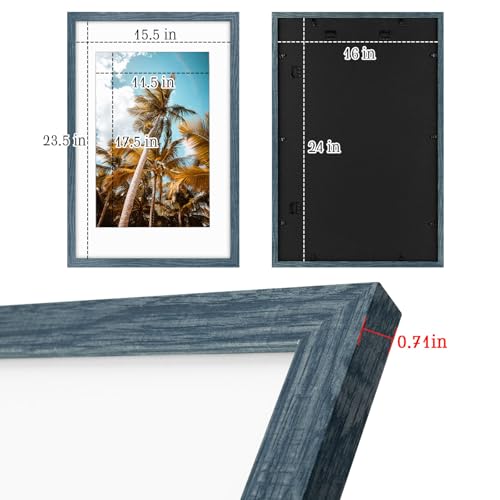 Image of Frametory, 16x24 Picture Frame with Mat for 12x18 Picture - High Definition Glass Wide Molding - Preinstalled Wall Mounting Hardware (Blue, 1 Pack)