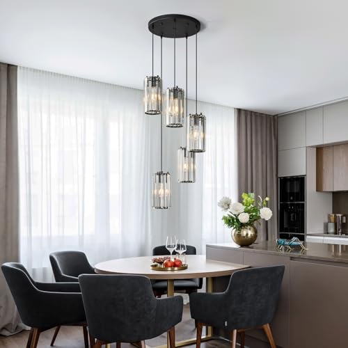Image of Black Pendant Lighting Modern Pendant Light, Mini Crystal Chandeliers,Adjustable Pendant Light Fixture for Kitchen Island Dinning Room Corridor Bedroom(Gold 5-Light)