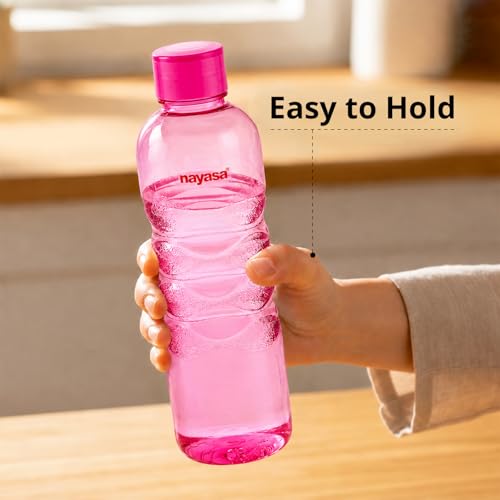 Image of Nayasa Revello 1000 ML Pet Plastic Fridge Water Bottles Set of 6 | BPA Free | Leak Proof | Airtight Lid | Pink