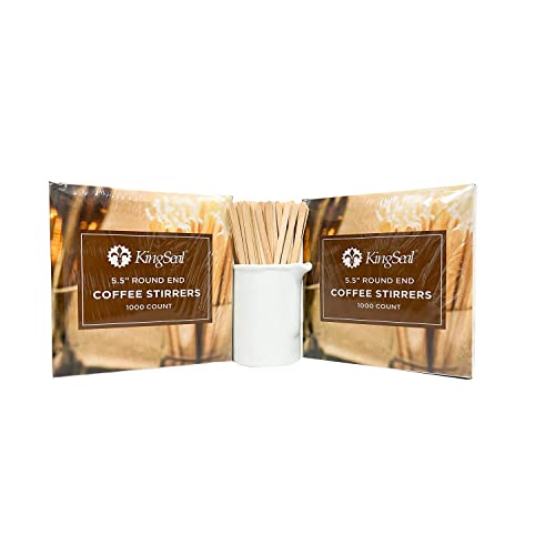 200 Count | KingSeal Natural Birch Wood Coffee Beverage Stirrers, Stir Sticks, Waxing Sticks, 5.5 Inches, Round End, Eco Friendly - 2 Boxes x 1000
