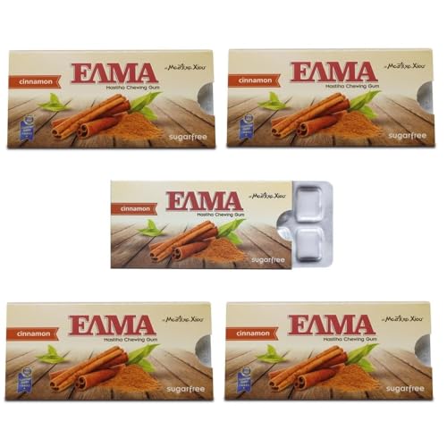 ELMA - Goma de mascar griega de canela sin azúcar, aceite de mastiha de resina natural Xios - 5 paquetes