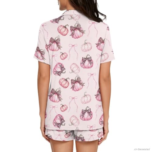 Image of Renewold Women's Short Sleeve Pajama Set Button Down Sleepwear with Notch Collar Soft Lounge Top and Shorts with Pockets