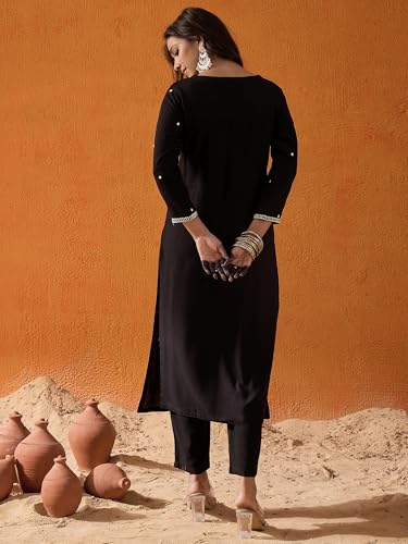 Image of INDO ERA Womens Straight Embroidered Chikankari Kurta