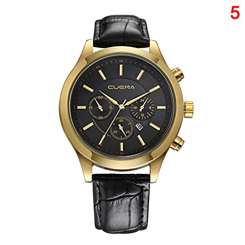 lzndeal Men Quartz Watch Glass Dial Window Round Dial with Leather Band Calendar,Orologio da Polso con Cinturino