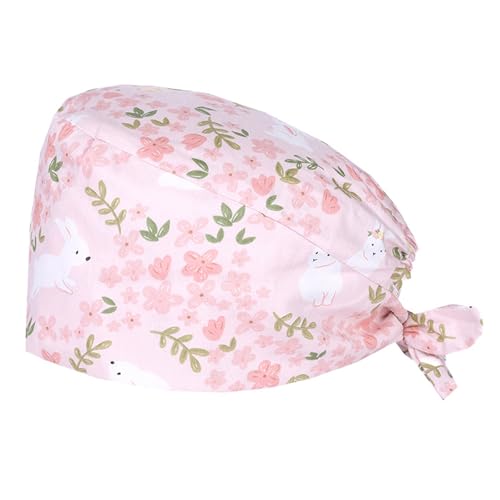 THXFUNAREA OP Hauben Damen – Arbeitsmütze mit floralem Muster, Stoff OP Haube mit Bindeband, OP Haube für Pflege Praxis Klinik