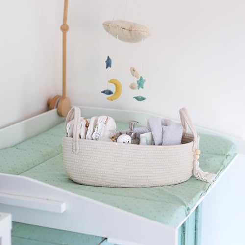 HMF Aufbewahrungskorb Badezimmer, Korb für Toilettenpapier aus Baumwolle | 38,5 x 15,5 x 14 cm | Creme