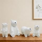 Mingzhang 4PCS Polar Bear Family Statue, White Polar Bear Mom and Baby Figurine Home Decor Realistic Polar Animal Sculptures for Desktop Shelf Table Desk Bedroom Office Farmhouse Decoration Gifts
