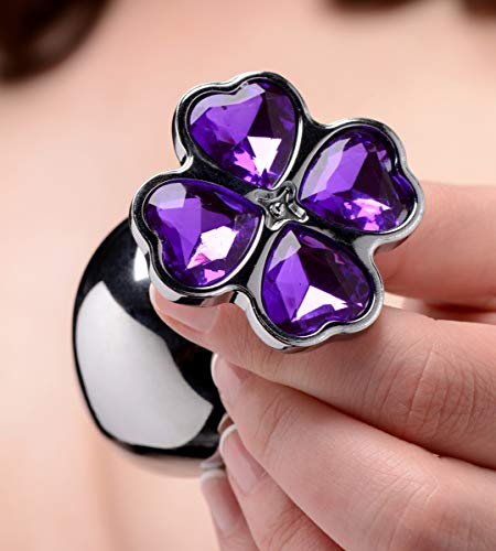 Plug anal argent fleur violette strass métallique pour stimulation intime