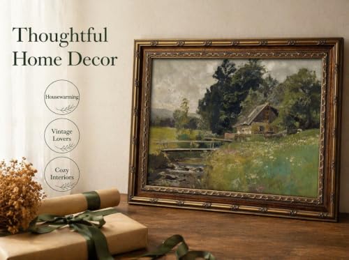 ApexBlume Vintage Gold Framed Landscape Wall Art Riverside Houses Prints - image 9