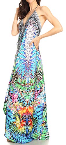 Image of Sakkas Lizi Womens Maxi High-Low Halter Handkerchief Long Dress Beach Party