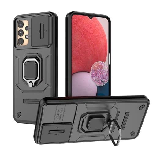 Image of Polycarbonate Camshield Pro Case With Slide Camera Protection And 360 Protection Ring Stand Bumper Back Case Cover For Samsung Galaxy A13 4G / A13 5G (Black)