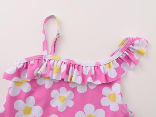 Image of Girls One Piece Swimsuits Adjustable Double Strap for Kids Palm Tree Print Toddler Bathing Suit Size 2T-10