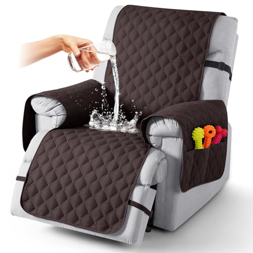 Image of TAOCOCO 100% Waterproof Recliner Covers, Recliner Sofa Covers with Leg Straps, Reversible Recliner Couch Cover for Reclining Chair, Washable Couch Protector for Pets Kids(1 Seater 22 inch, Chocolate)
