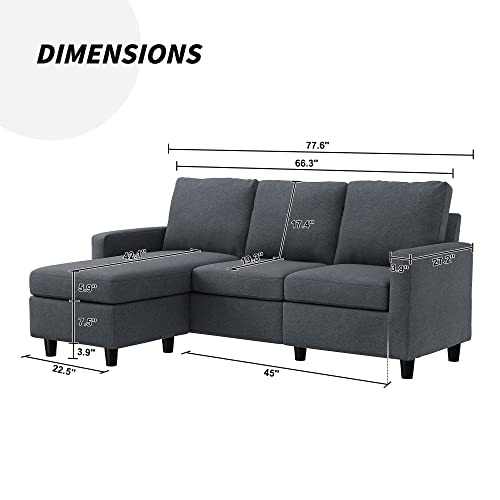 Honbay Convertible Sectional Sofa, L Shaped Couch With Reversible Chaise, Sectional Sofa Couch For Small Space, Dark Grey #TOP1