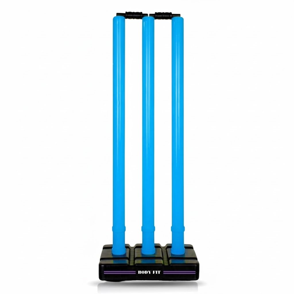 Bodyfit Heavy Cricket Stumps | Plastic Blue Set with 3 Stumps + 2 Bails + 1 Stand | Full Size Wickets for Cricket Ground, Tournament Wicket, Blue-Ps.-image-32