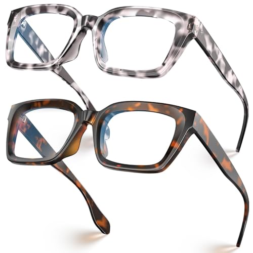 FOCOZEN Oversized Square Blue Light Blocking Glasses for Women Men Non Prescription-Thick Frame GRACE