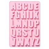 HOMSFOU Silikon Backform mit 26 Alphabet Buchstaben Wiederverwendbare Selbstgemacht Kuchen und Pralinenform Antihaftend Pink für Hausgemachte Schokolade und Dessert