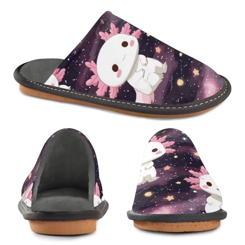 Slippers for Women Cute White Axolotl on Space Soft Fuzzy Women's Slippers Indoor and Outdoor Shoes2