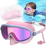 COZII Taucherbrille Kinder, Schwimmbrille Kinder für Jungen Mädchen mit Nasenschutz Ohrstöpsel, 180° Panorama Anti-Leck Anti-Beschlag Anti-UV, Schnorchelmaske Kinder für 4-14 Jahre (Rosa)