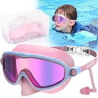 COZII Taucherbrille Kinder, Schwimmbrille Kinder für Jungen Mädchen mit Nasenschutz Ohrstöpsel, 180° Panorama Anti-Leck Anti-Beschlag Anti-UV, Schnorchelmaske Kinder für 4-14 Jahre (Rosa)