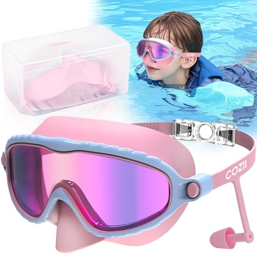 #VerdientProvisionen<br>Taucherbrille Kinder Schwimmbrille Kinder für Jungen Mädchen mit Nasenschutz Ohrstöpsel 180° Panorama Anti Leck Anti Beschlag Anti UV Schnorchelmaske Kinder für 4 14 Jahre (Rosa)