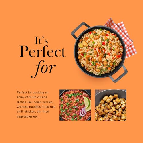 Image of Kichera Pre Seasoned Cast Iron Kadai with 2 Loop Handles 9 Inch / 23cm Heavy Duty Deep Kadhai Safe On Stovetop Induction Cooktop & Oven | 2.5LTR / 3.2KG |Naturally Nonstick Wok Pure & Toxin-Free
