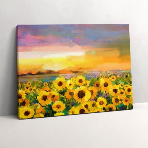 Peinture murale grand tableaux 80x60cm décoration murale d'art champ de tournesol jaune