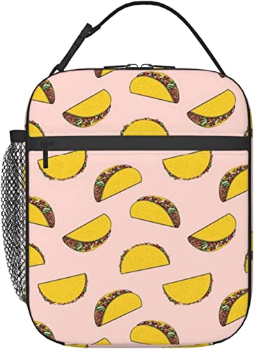 Mangiare il pranzo al sacco con motivo taco, resistente contenitore per il pranzo isolato Borsa riutilizzabile per adulti Borsa termica riutilizzabile