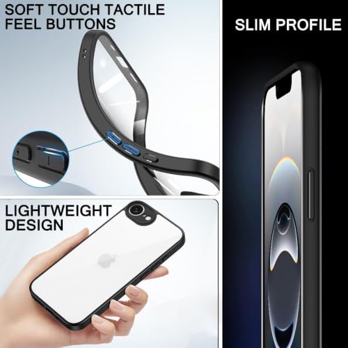 Image of VONZEE Clear Transparent Back Cover Case for iPhone 16e / iPhone 17e with Camera Protection Anti Yellow Slim Fit Anti-Fingerprint & Lightweight Protective Cover-Black