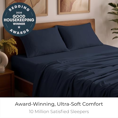 Image of Mellanni Queen Sheets Set - 4 PC Iconic Collection Bedding | Hotel Luxury, Extra Soft, Cooling Bed Sheets - Wrinkle, Fade, Stain Resistant (Queen, Navy Blue)