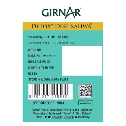 Girnar Food & Beverages Pvt. Ltd. Detox Green Tea (Desi Kahwa) (Pack of 10 Tea Bags,25 grams)