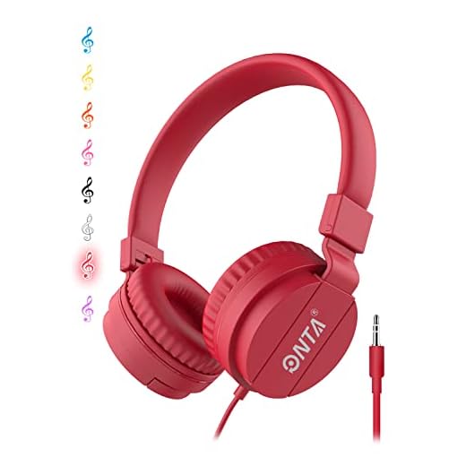 ONTA Kids Headphones for Boys Girls - Child Student Headset Wired Plug Toddler Earphones School Teen on Ear for Ipad | Computer | Smart Phone | Amazon Fire Tablet | Laptop | Plane Travel | Game (red)