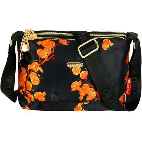 Image of Storite PU Leather Sling Bag, Crossbody Bag with Multi-Compartment for Women and Girls With Adjustable Shoulder Strap - (Orange Black, 28.5x18x11 cm)