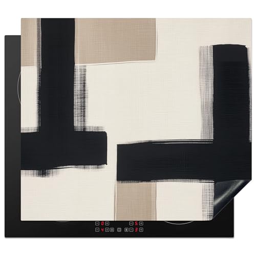 KitchenYeah© Protector Vitroceramica 59x52 cm Tapa para induccion Placa Encimera Cubre de Protectora Cocina Negro - Abstracto - Japandi