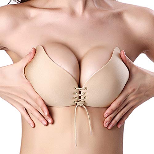 MeiLiMiYu Adhesive Bra Invisible Strapless Bra Sticky Backless Bra Self Adhesive Bra Silicone Bra for Women (Size D, x_l) Nude