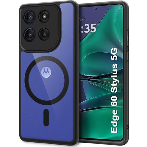 Image of TheGiftKart Hybrid Shockproof Back Cover Case for Motorola Moto Edge 60 Stylus 5G | Hard Back Cover for Motorola Edge 60 Stylus (PC & TPU, MagSafe Compatible, Transparent Clear Back, Black Sides)