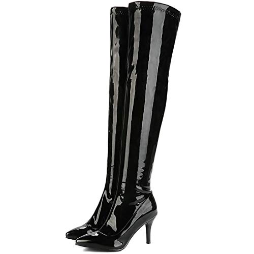 MAVMAX Womens Side Zipper Stiletto Heel Pointed Toe Thigh High Boots4
