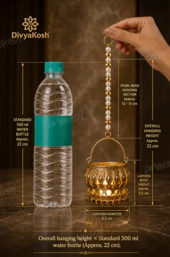 Image of Divyakosh Pack of 4 Festive Hanging LED Decor, Decorative Hang Tea Light Lantern, Temple & Festive Hangings Light, Diwali, Temple, Pooja, Lakshmi Ganpati Decor| 4 LED Lights