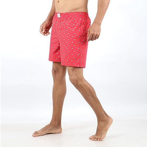 Image of ALPHABETS Men's Cotton Regular Striped Boxer Briefs (Pack of 3) Dark Blue, Red, White