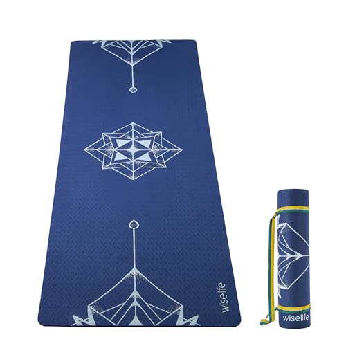 Image of Wiselife tpe Printed 6MM Yoga Mat + Yoga Strap For Men, Women, Kids|Anti-Slip Extra thick, long & Wide Exercise Sports Mat For Workout, Fitness, Yoga, Gym, Home & Pilates (Matilda)