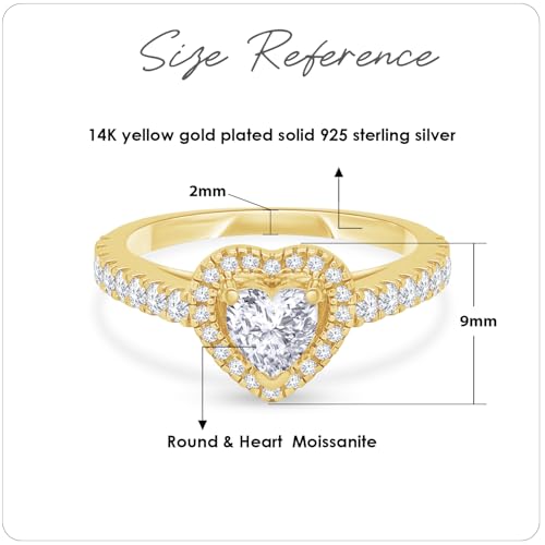 Heart-shaped Lab Created Moissanite Diamond Halo Engagement Ring with Side Stones Promise Bridal Ring Engagement Ring for Womens in 14k Gold Over Sterling Silver(1 CT G-H Color/VVS1 Clarity)2