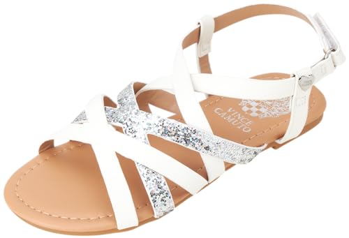 Vince Camuto Girls' Sandals - Open Toe Summer Strappy Flat Dress Shoes with Glitters and Secure Hook and Look Closure