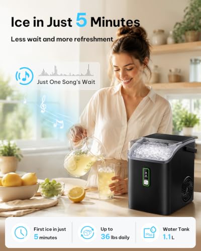 Image of Silonn Nugget Ice Maker with Carry Handle, 36 lbs /24H