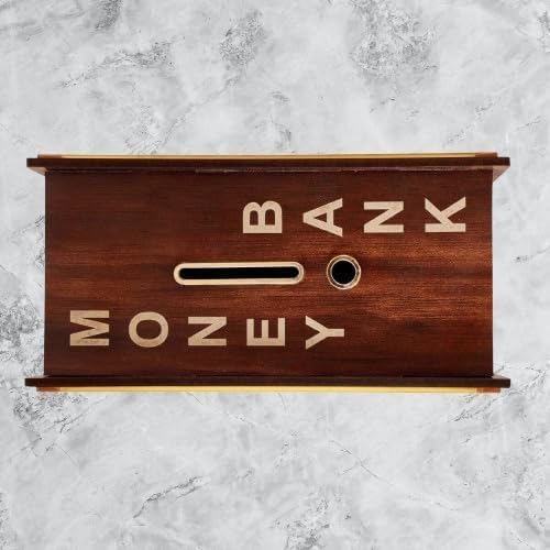 Evilia Ecom Wooden Piggy Bank for Kids & Adults, Coin Box with Carved Design, Savings Box, Mini Bank, Donation Box, Smart Money Box, Wooden Coin Box, Money Saver, Piggy Bank with Numbers 4