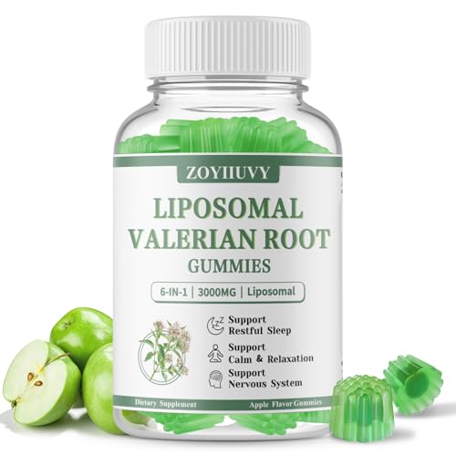 Liposomal Valerian Root Gummies Natural Herbal Supplements for Calm & Relaxation Natural Sleep Support for Adults & Kids Melatonin Free Vegan Non-GMO Gluten Free Apple Flavor 60 Count